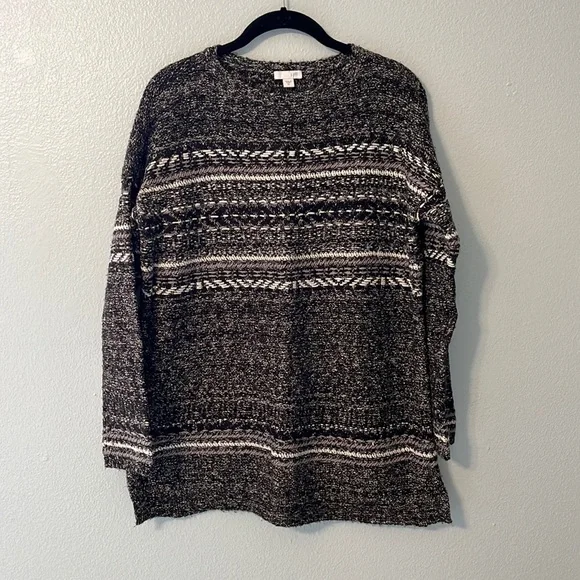 5/$25 | J JILL Black and White Striped Sweater Tunic - Picture 1 of 4